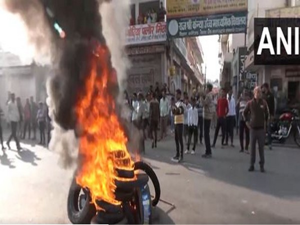 Karni Sena members hold a protest in Jaipur on Wednesday. (Photo/ANI)