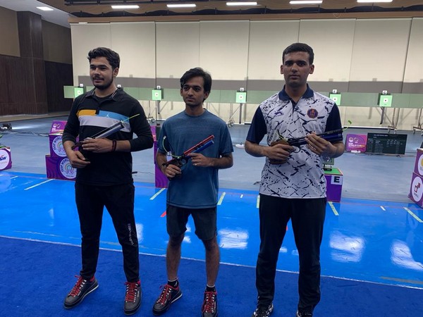 Vivek, Naveen and Bishal Shrestha at M.P State Shooting Academy range (Image: NRAI media)