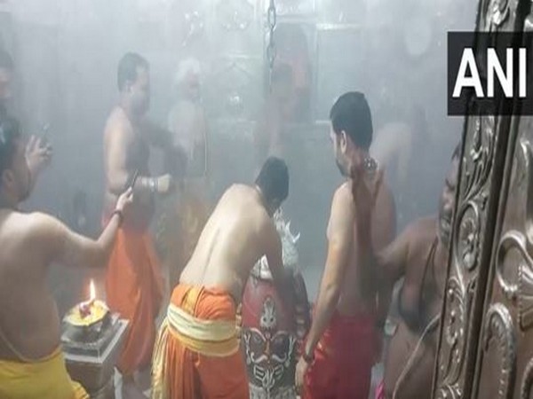 Asilver crown offered to Mahakal during the Bhasma Aarti on Tuesday.