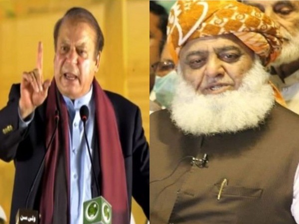 PML-N supremo Nawaz Shairf on left and JUi-F chief Maulana Fazlur Rehman