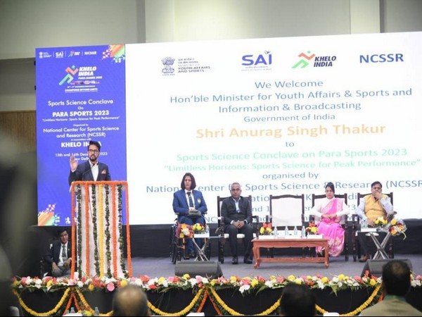 Union Minister Anurag Thakur speaking at the event. (Photo- SAI/MYAS)