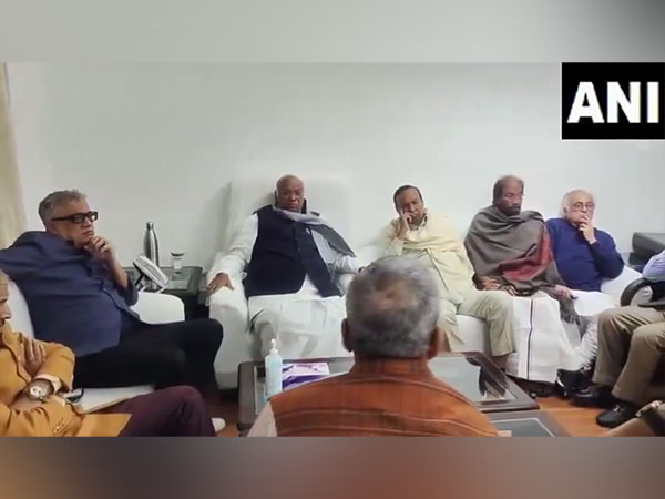 Opposition leaders met in the chamber of the Leader of Opposition, Rajya Sabha Mallikarjun Kharge (Photo/ANI)