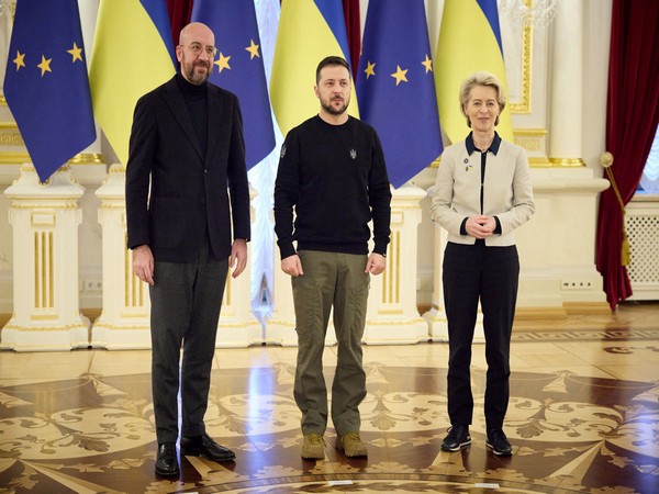 Ukrainian President Volodymyr Zelenskyy with European Commission President Ursula von der Leyen and EU Council President Charles Michel (Photo credit: Reuters)