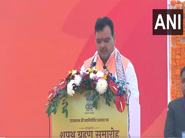 Bhajanlal Sharma taking oath as Rajasthan Chief Minister (Photo/ANI)