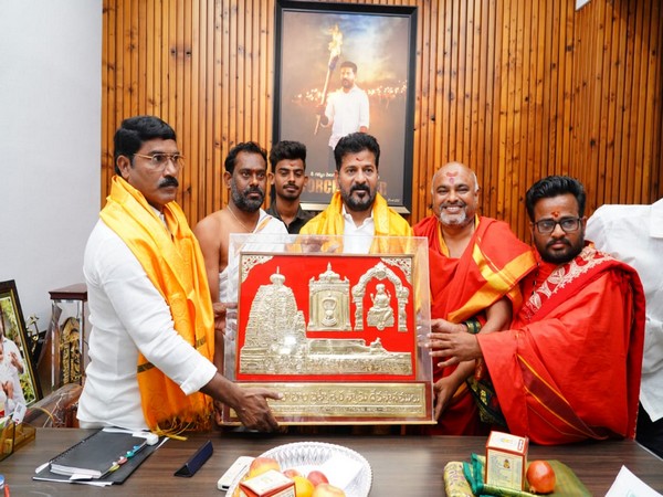 Telangana CM Revanth Reddy with Alampur Jogulamba Sameta Bala Brahmeswara Swamy temple. (Photo/ANI)