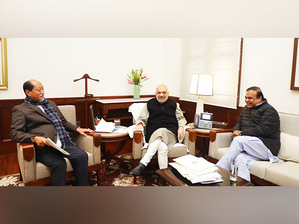 Assam, Nagaland CMs meet Amit Shah (Photo/ANI)