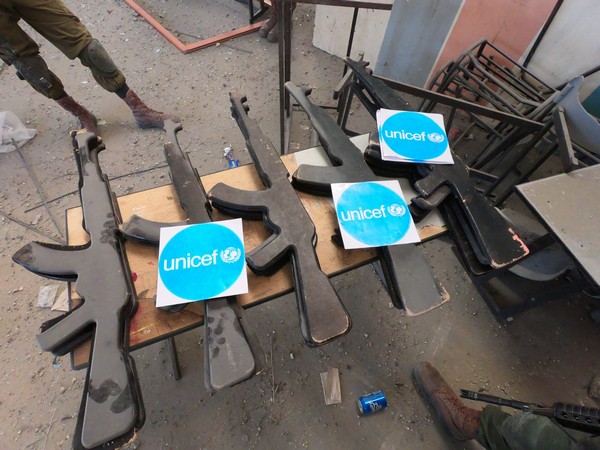 Training guns and donations from UNICEF discovered by Israeli soldiers in northern Gaza school compound (Photo: TPS)