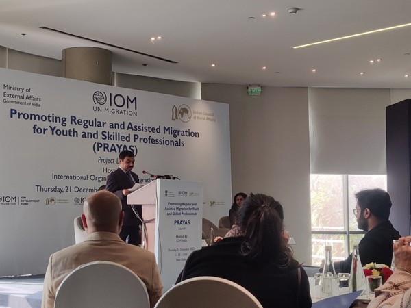 Muktesh K Pardeshi, Secretary CPV and OIA at the Ministry of External Affairs speaks at the launching event (Photo/X@MukteshPardeshi)