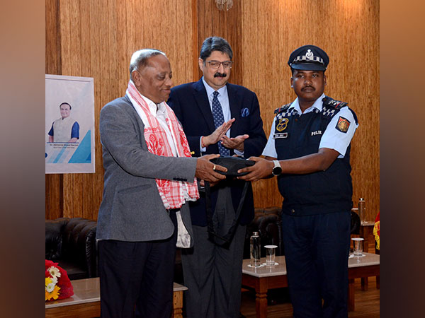 Assam Transport Minister Parimal Suklabaidya hands over road safety equipment to  Police (Photo/ANI)