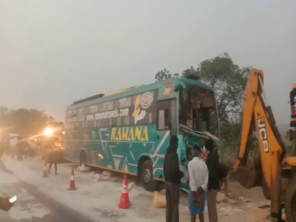 Bus collides with tractor in Andhra's Ananthapuramu district (Photo/ANI)