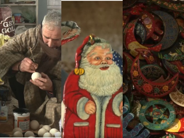 Kashmir artisan making paper mache items, Santa Claus, moons (Image source: ANI) 