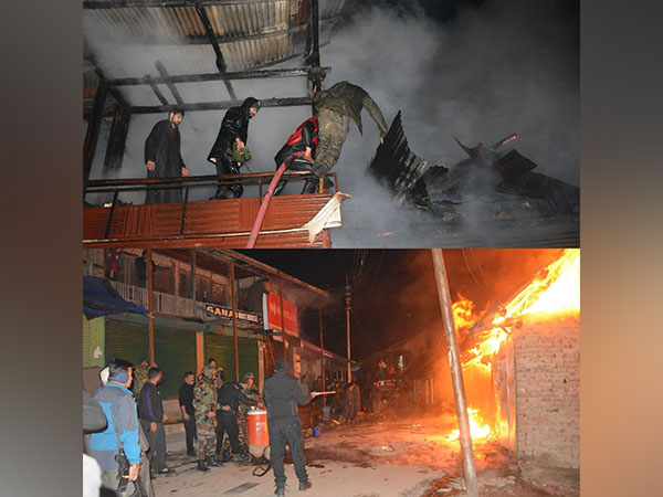 Army extinguishes massive fire in Boniyar's Main Market. (Photo/ANI)