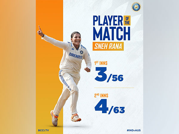 Sneh Rana has received the 'Player of the Match' award. (Photo- BCCI Twitter)
