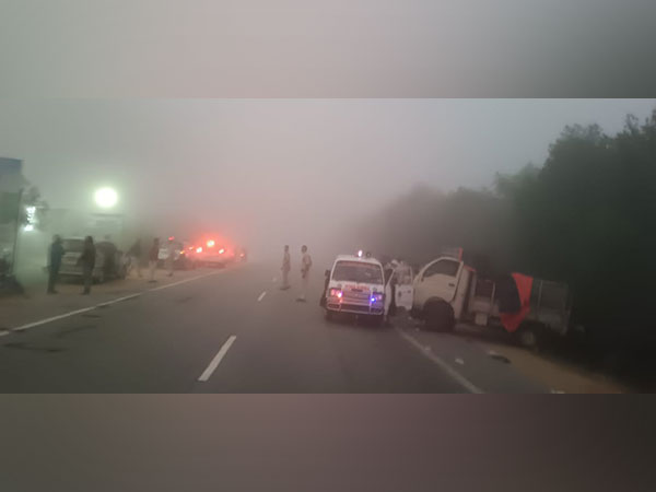 According to police, four people bringing home the body of a relative for a funeral were tragically killed when their Tata Ace collided with a jeep due to fog on Monday.(Photo/ANI)