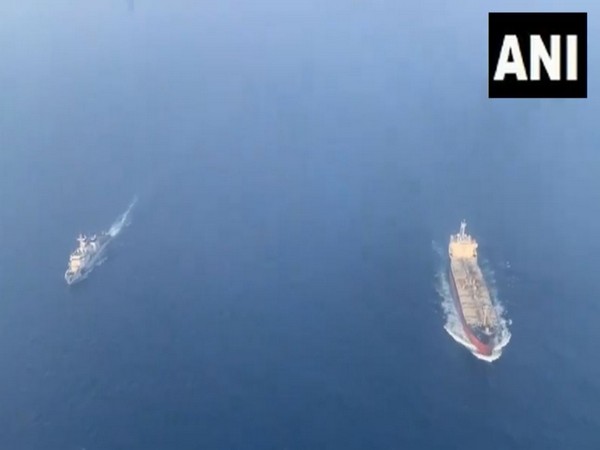 ICGS Vikram escorting India-bound MV Chem Pluto after drone attack (Photo/ANI)