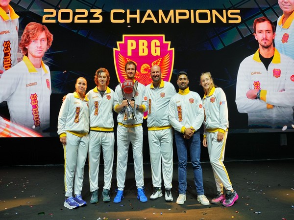 Daniil Medvedev (In centre) lifting World Tennis League 2023 trophy for PBG Eagles (Image: PBG Eagles)