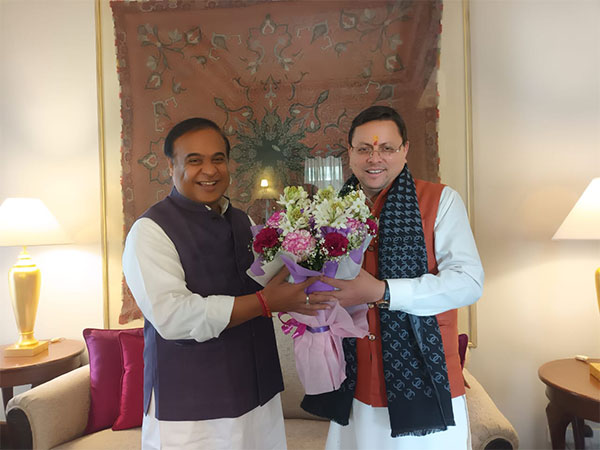 Uttarakhand Chief Minister Pushkar Singh Dhami with Assam Chief Minister Himanta Biswa Sarma (Image/ANI)