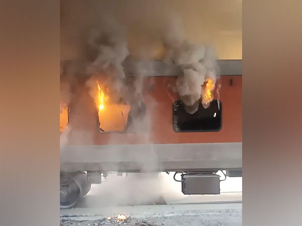 Fire breaks out in empty coach at Guwahati Railway Station (Image/ANI)