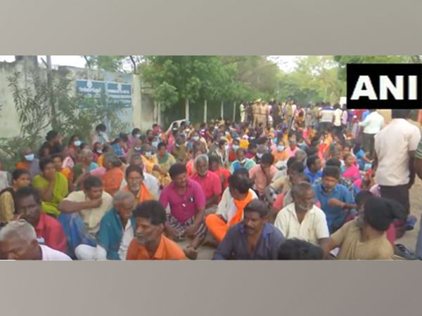 People hold protest after Ammonia gas leak was detected in Ennore. (Photo/ANI).