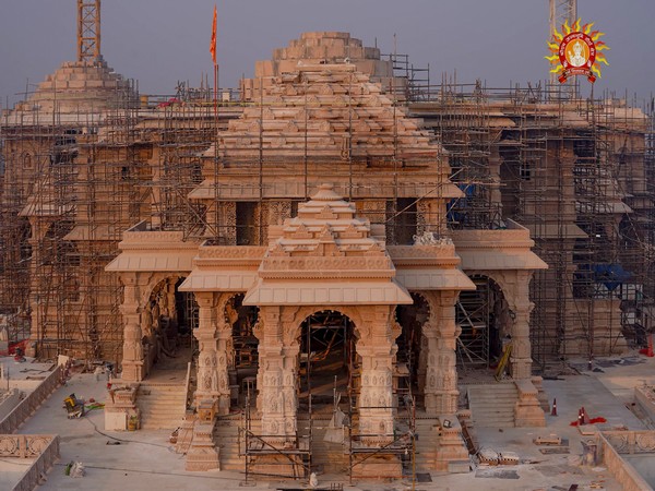 Visual of the construction work of the Ram Janmabhoomi temple that is underway (File Photo/ANI)