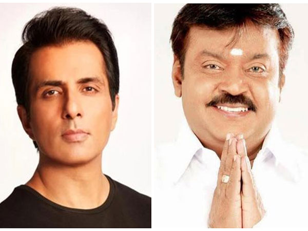 Sonu Sood and DMDK chief Vijayakanth (Image source: X)