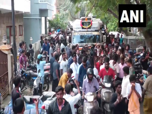 Mortal remains of DMDK chief Vijayakanth taken to DMDK office, Koyembedu. (Photo/ANI)