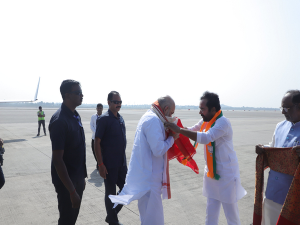 Union Minister G Kishan Reddy receives Home Minister Amit Shah at Shamasabad Aiport in Hyderabad (Pic credit/ G Kishan Reddy)