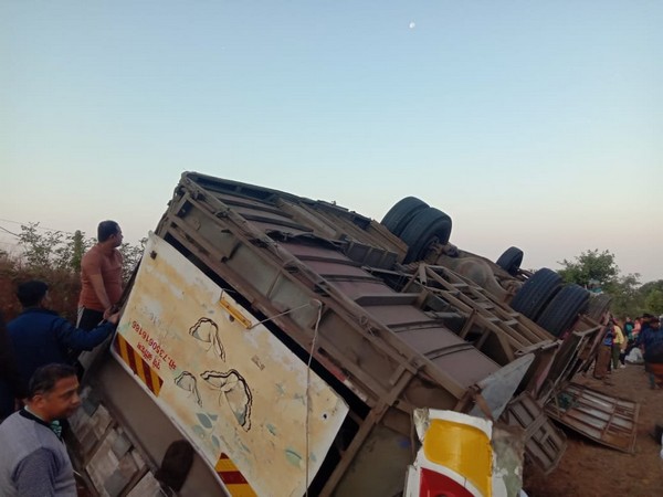 Aftermath of an overturned bus in Maharashtra's Raigad (Photo/ANI)