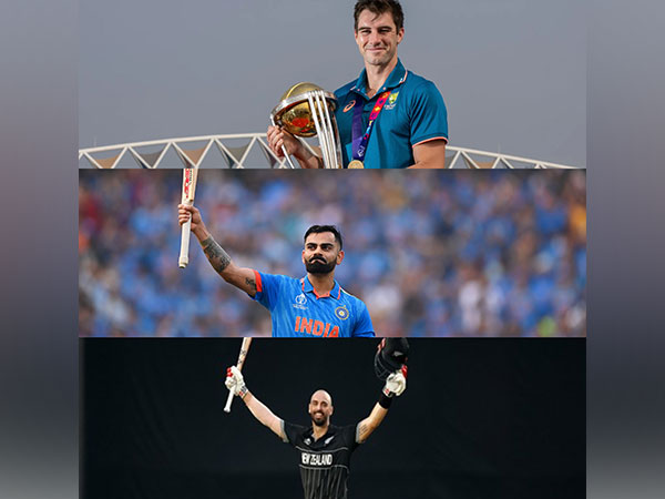 Pat Cummins, Virat Kohli and Daryl Mitchell. (Photo- ICC)