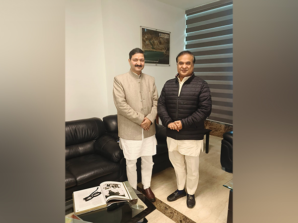 Assam’s Chief Minister, Himanta Biswa Sharma, with Chairman of Shri Badrinath - Kedarnath Temple Committee (BKTC), Ajendra Ajay. (Photo/ANI)