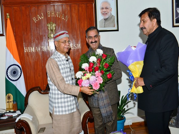 Himachal Pradesh CM Sukhu visits Governor Shiv Pratap Shukla at Raj Bhawan (Photo/ANI)