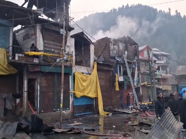 Fire at Dar Gali bus stand in Kupwara (Photo/ANI) 