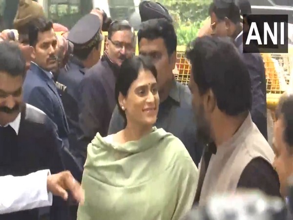 YS Sharmila arrives at AICC headquarters in Delhi. (Photo/ANI)