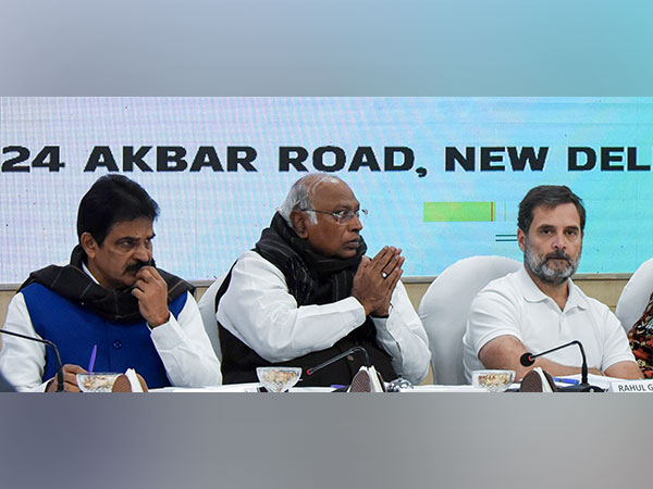Congress president Mallikarjun Kharge with Rahul Gandhi and KC Venugopal Rao. (Photo/ANI)