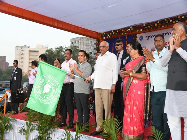 Gujarat Chief Minister Bhupendra Patel flagged 201 new GSRTC buses in Gandhinagar (Photo/Gujarat CM Twitter)