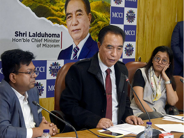 Mizoram CM Lalduhoma at the felicitation and Interactive Session organised by MCCI. (Photo/ANI)