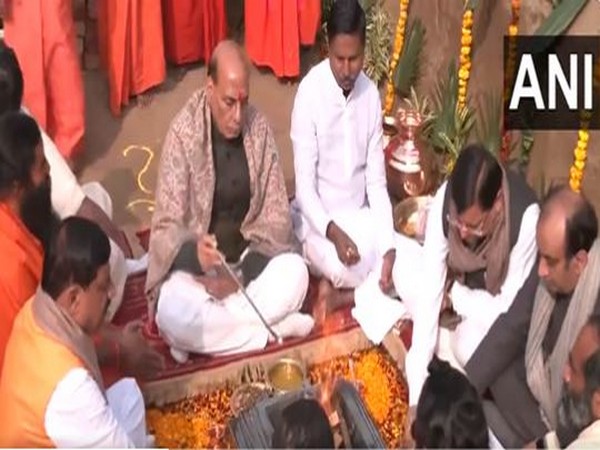 Defence Minister Rajnath Singh attended foundation stone-laying ceremony of ‘Gurukulam Evam Acharyakulam’ on Saturday. (Photo/ANI)