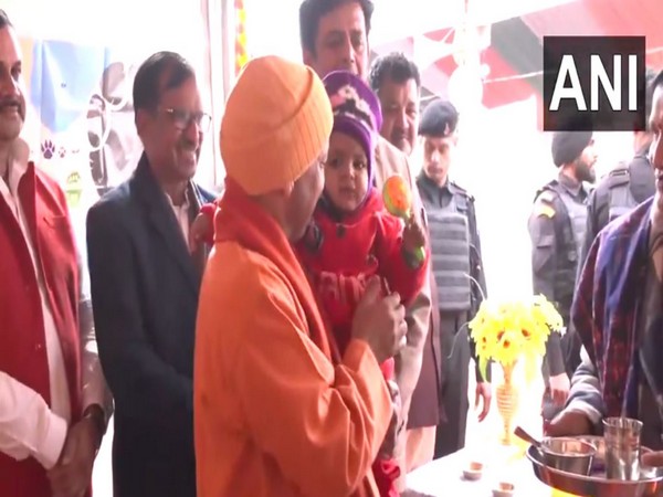 Chief Minister Yogi Adityanath at Viksit Bharat Sankalp Yatra programme in Gorakhpur (Image/ANI)