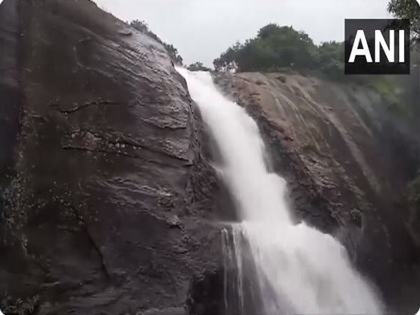 Heavy rainfall in Western Ghats causes flash flood at Old Courtallam Falls in TN's Tenkasi (Photo/ANI)