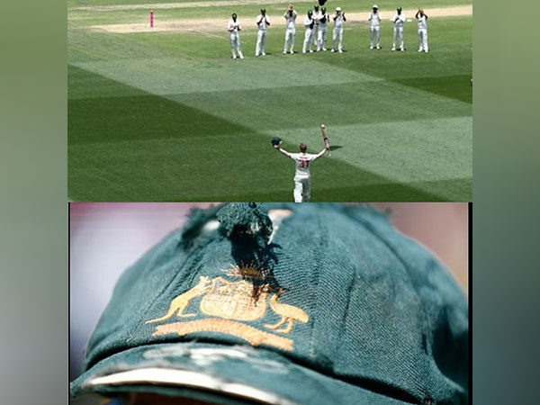 David Warner posing after his final innings (up) and Warner's baggy Green Test cap (down). (Photo- David Warner Instagram)