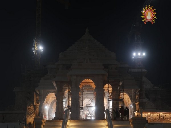 Ram Janmbhoomi Trust shares stunning pictures of Ram Mandir bathed in nightlight (Photo/ANI)