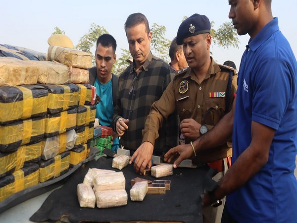 STF of Assam Police and Karimganj district Police seize a large quantity of contraband drugs worth Rs 100 crores. (Photo/ANI)