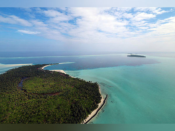 An aerial view of one of the pristine beaches, in Lakshadweep. (Photo/ANI)