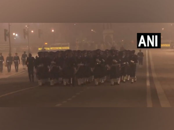 Republic Day parade rehearsal underway at Kartavya Path in Delhi. (Photo/ANI)