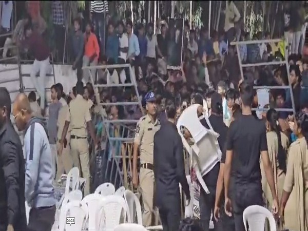 Police controlling crowd at the pre-release event of actor Mahesh Babu's movie 'Gunur Kaaram' in Andhra Pradesh (Photo/ANI)