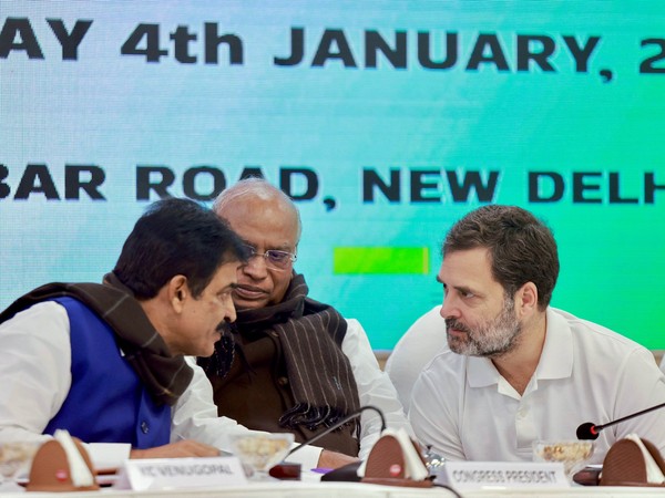 Senior Congress leaders (From Left) KC Venugopal, Mallikarjun Kharge and Rahul Gandhi (File Photo/ANI)