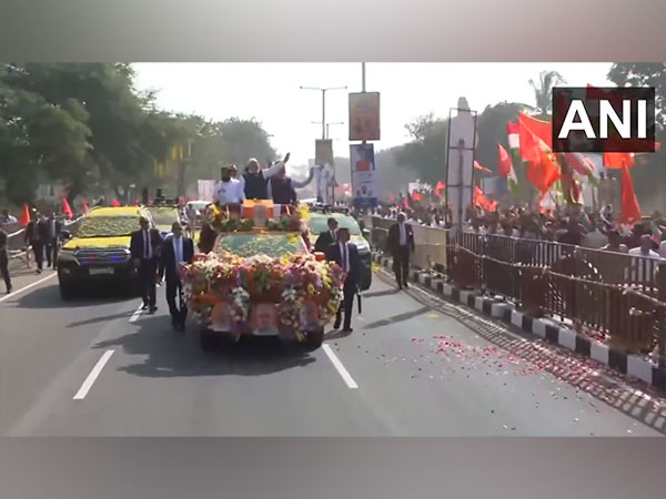 Visuals from PM Modi's roadshow in Maharashtra's Nashik. (Photo/ANI)