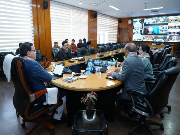Uttarakhand Chief Minister Pushkar Singh Dhami in a virtual meeting with District Magistrates (Phoro/ANI)