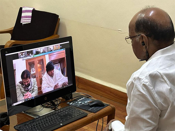 NCP chief Sharad Pawar attends meeting of INDIA bloc leaders via video conferencing. (Photo/ANI)