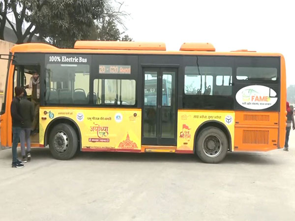 100 electric buses were flagged off in Ayodhya on Sunday. (Photo/ANI)